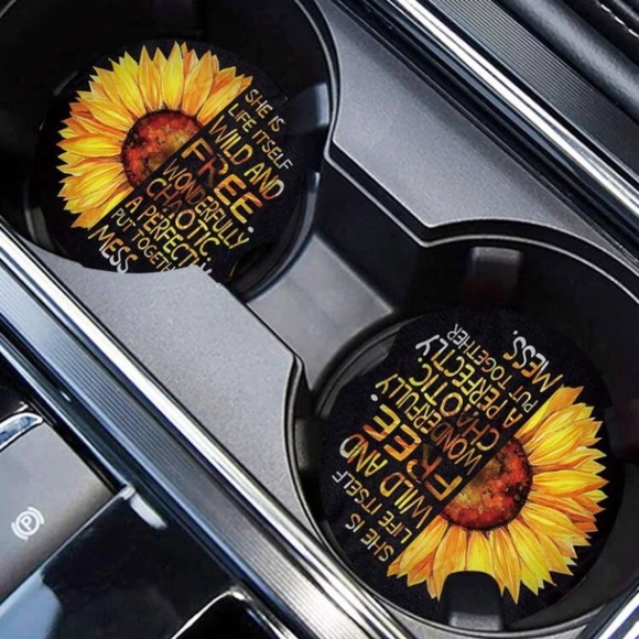 🔥2 for $12🔥 NEW, Set of 2 Sunflower Car Coasters - Picture 1 of 2